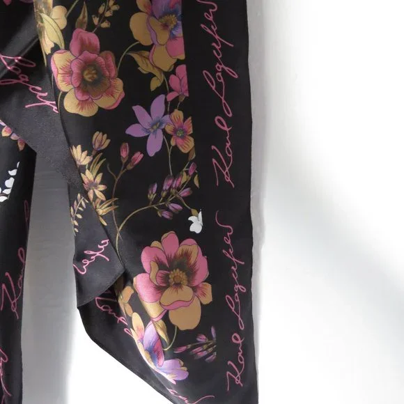 Karl Lagerfeld Black Silk Floral Scarf/Wrap - Picture 3 of 13
